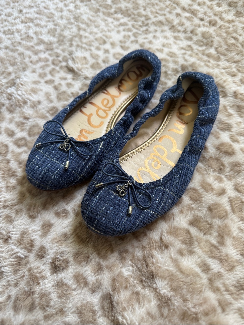 Sam Edelman Felicia Ballet Flats - Dark Blue with Bow Accent